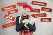 ragazza turista vintage con cappello rosso