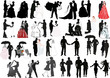 isolated wedding couples silhouettes set
