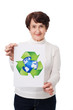 Photo: Senior woman holding recycling symbol Senior woman holding recycling symbol