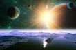 Illustration: A view of planet. moons and the universe from the earth surface. A view of planet. moons and the universe from the earth surface.