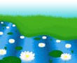 The picture of the lake with water lilies, vector illustration