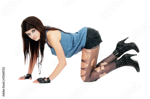 Photo: Sexy woman kneeling, isolated white Sexy woman kneeling, isolated white