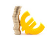 Photo: Stack of gold coins and euro symbol Stack of gold coins and euro symbol