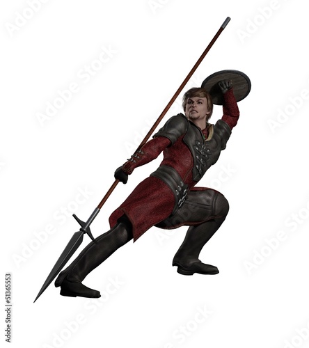 Illustration: Medieval or Fantasy Spearman Fighting Medieval or Fantasy Spearman Fighting