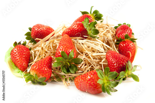 Photo: Strawberries with leaves. Isolated on a white background. Strawberries with leaves. Isolated on a white background.