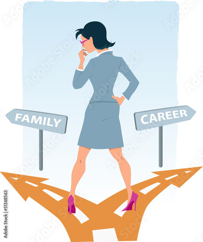 Vector: Woman choosing between family and career Woman choosing between family and career