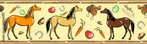 Vector: Horse and horseback riding tack seamless border Horse and horseback riding tack seamless border