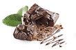 close up of chocolate pieces on white background