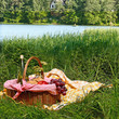 picnic on the grass near lake