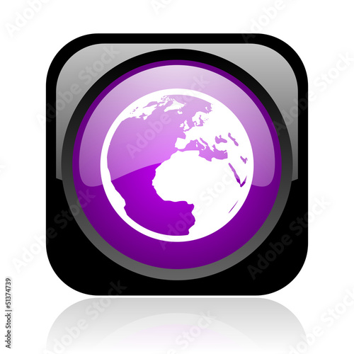 Illustration: earth black and violet square web glossy icon earth black and violet square web glossy icon