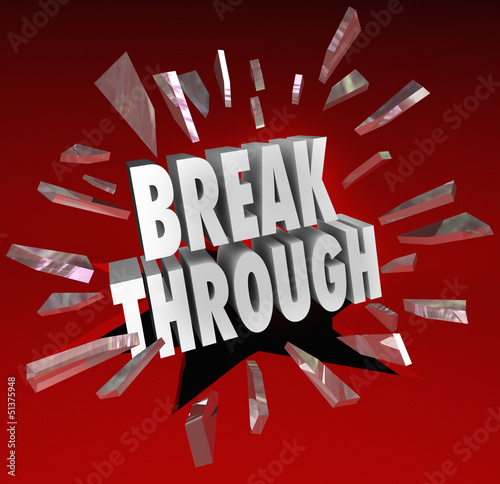 Illustration: Breakthrough Break Through Word Glass Breaking Breakthrough Break Through Word Glass Breaking