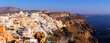 Panoramic sunset view of Fira on the island of Santorini, Greece