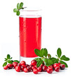 Fruit drink made from cranberries with leaves on white backgroun