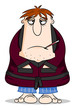 A cartoon man feeling ill with thermometer in his mouth