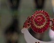 beautiful necklace with red stones. close up