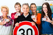 Driving instructor with his class