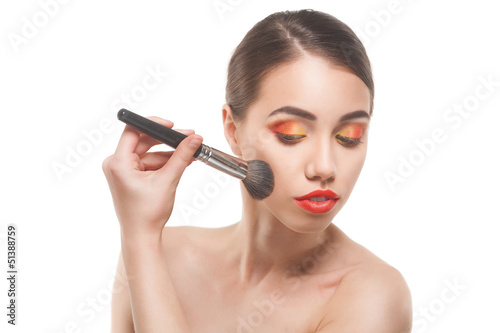 Photo: woman with and red lips, making make-up woman with and red lips, making make-up