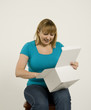 Woman opens the gift