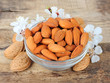 Almonds with  flowers close up