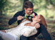 Love and affection between a young couple at the park