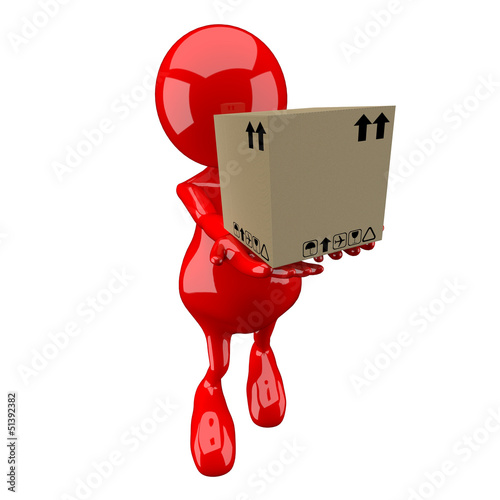 Illustration: 3D people delivering small cardboard box 3D people delivering small cardboard box