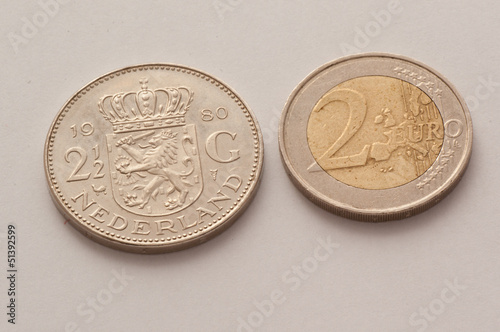 Photo: dutch guilder and euro dutch guilder and euro