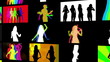 a video wall of screens made up from shadow disco dancers