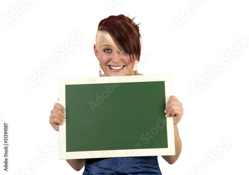 Photo: Mädchen mit Tafel in den Händen Mädchen mit Tafel in den Händen