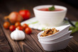 Croutons and red tomato soup