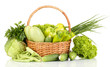 fresh green vegetables in basket isolated on white