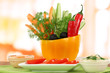 Assorted raw vegetables sticks in pepper bowl