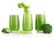 Glasses of green vegetable juice, isolated on white