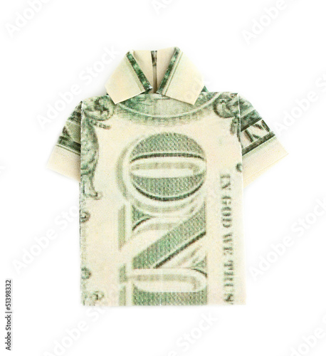 Photo: Dollar folded into shirt isolated on white Dollar folded into shirt isolated on white
