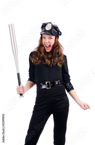 Photo: Police with bat isolated on white Police with bat isolated on white