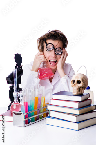 Photo: Crazy woman chemist in lab Crazy woman chemist in lab