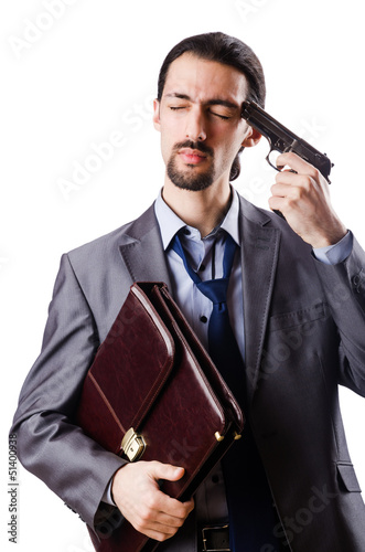 Photo: Businessman committing suicide isolated on white Businessman committing suicide isolated on white