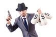 Businessman criminal with sacks of money