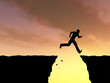 Conceptual happy man jumping over sunset
