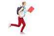 Full length portrait of a female student with clock late for cla