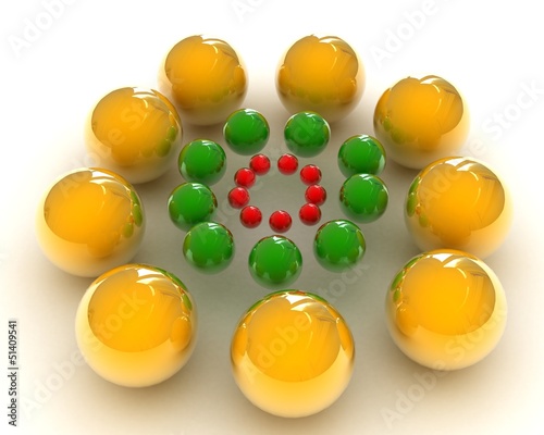 Illustration: management concept with multi-coloured spheres of small management concept with multi-coloured spheres of small