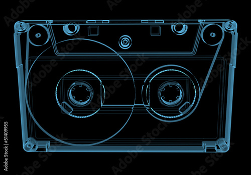 Illustration: Audio cassette tape (3D xray blue transparent) Audio cassette tape (3D xray blue transparent)