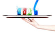 alcoholic  shot cocktails stack on a tray with hand