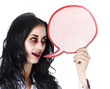 Foto: Halloween woman with speech bubble Halloween woman with speech bubble