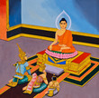 Traditional Thai mural painting of the Life of Buddha on temple