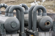 A pipeline in the heating geo thermal farm in Iceland