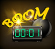 Round black bomb with burning cord and timer, vector