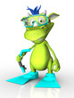 Cute cartoon monster wearing diving gear.