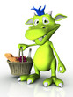 Cute cartoon monster holding a picnic basket.