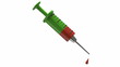 Rotating stylized injection syringe and red drop