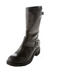Skull studded black leather biker strapped boot